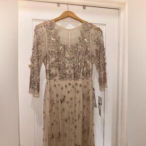 Aidan Mattox Beige Embellished Long Sleeve Dress